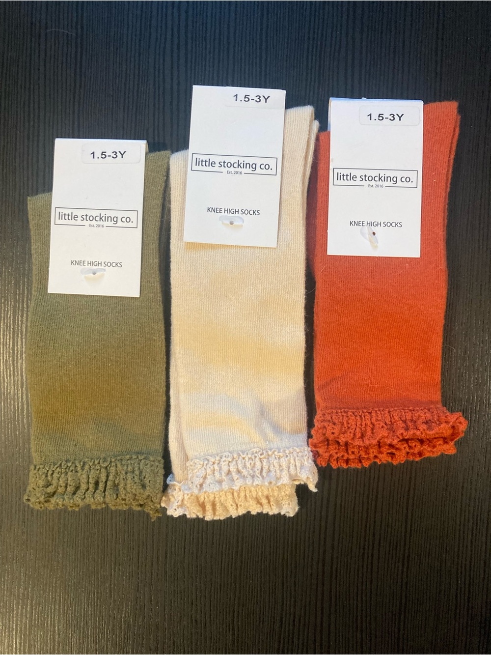 Bundle of Little Stocking Co. lace trimmed knee high socks - size 1.5-3Y